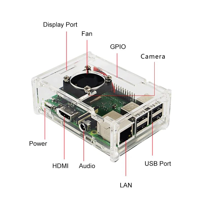 Для Raspberry Pi 3 Model B акриловый чехол прозрачный корпус+ охлаждающий вентилятор подходит для Raspberry Pi Модель B 3B Plus корпус