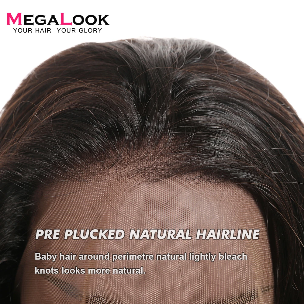 Megalook 210% Плотность 1b/27 прямые волосы Remy на кружеве человеческие волосы парик предварительно выщипанные с детскими волосами 12-34 дюйма