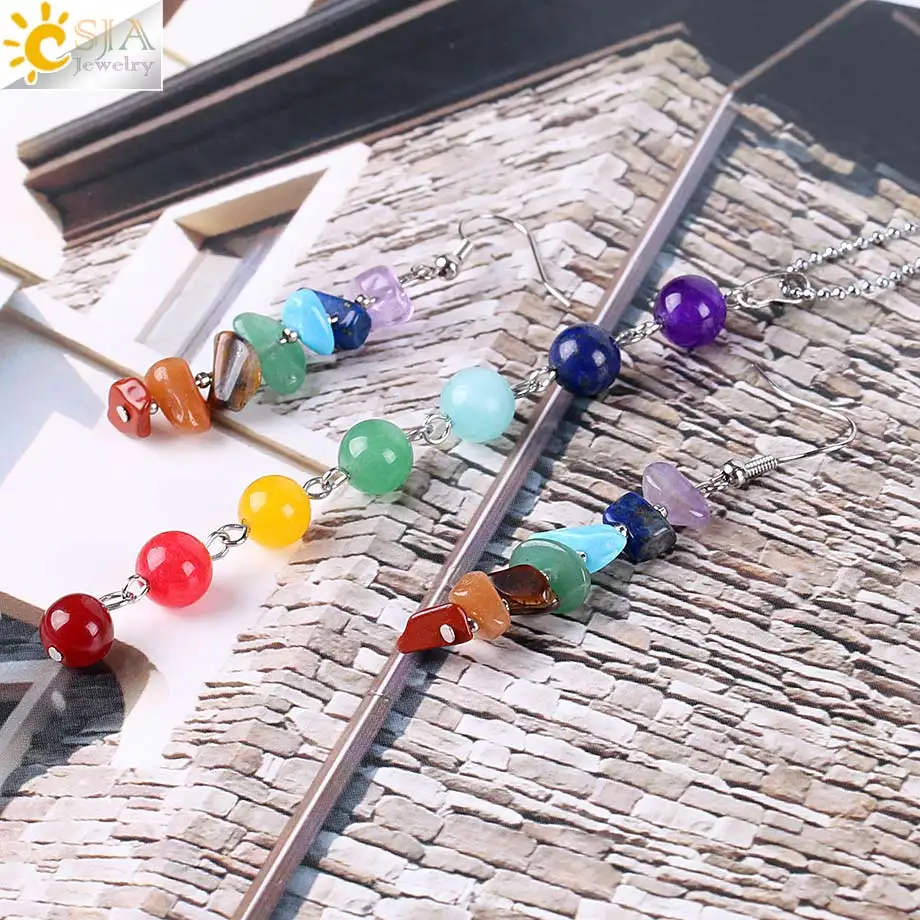 CSJA 7 Чакр Йога Женские Ювелирные наборы лечебные радужные кристаллы рейки серьги