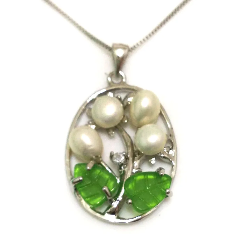 

18 inches 20X40mm White 5-6mm Natural Rice Freshwater Pearl 925 Sterling Silver Pendent Necklace