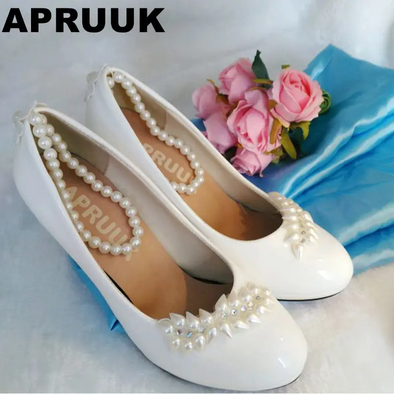 

8.5CM high heeled white wedding shoes woman ankle beading straps sweet party proms dress shoes lady brides shoes