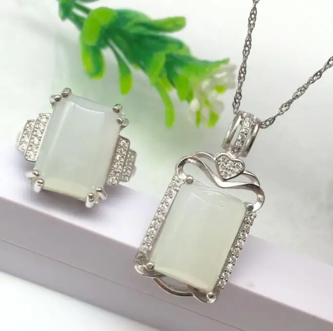 

KJJEAXCMY boutique jewels 925 silver inlaid natural white jade medulla suit fashion jewel jewelry