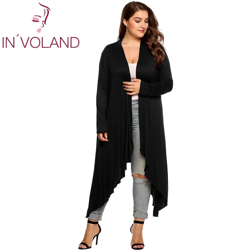 IN'VOLAND Women Cardigan Jacket Plus Size Autumn Open Front Solid Draped Lady Large Long Sweater Big Oversized L-5XL |