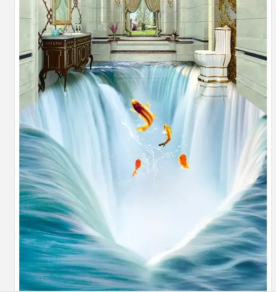 3D обои с рисунком пола водопад из ПВХ водонепроницаемые для ванной комнаты|painting