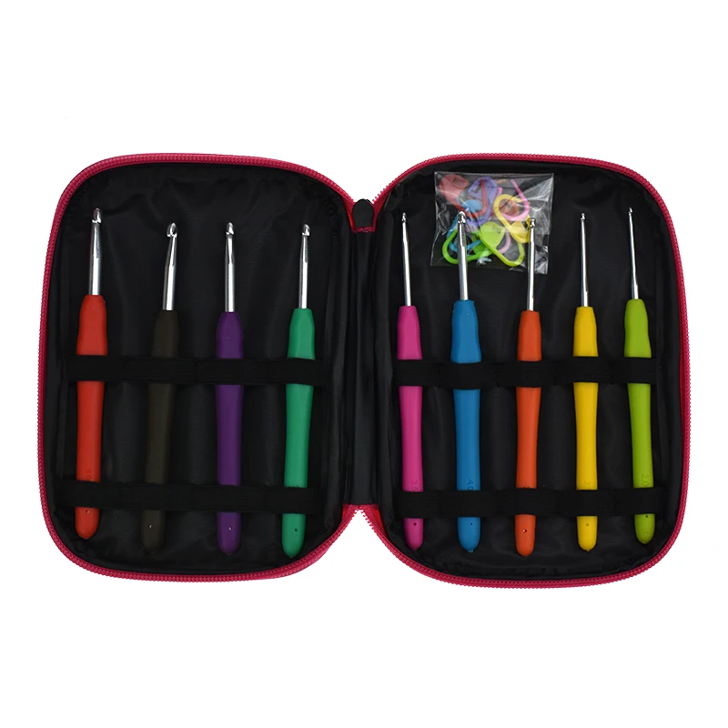 10 шт. алюминиевый вязаный крючком крючок с кожаным чехол набор для вязания спиц