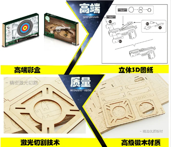 Военная Сборная модель DIY 3D головоломка симулятор пистолет с резиновой лентой деревянный репитер пистолет игрушка Спорт на открытом воздухе креативный подарок