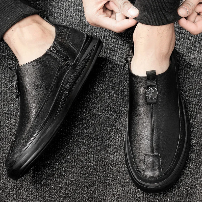 Мужские классические кроссовки натуральная кожа без застежки лоферы