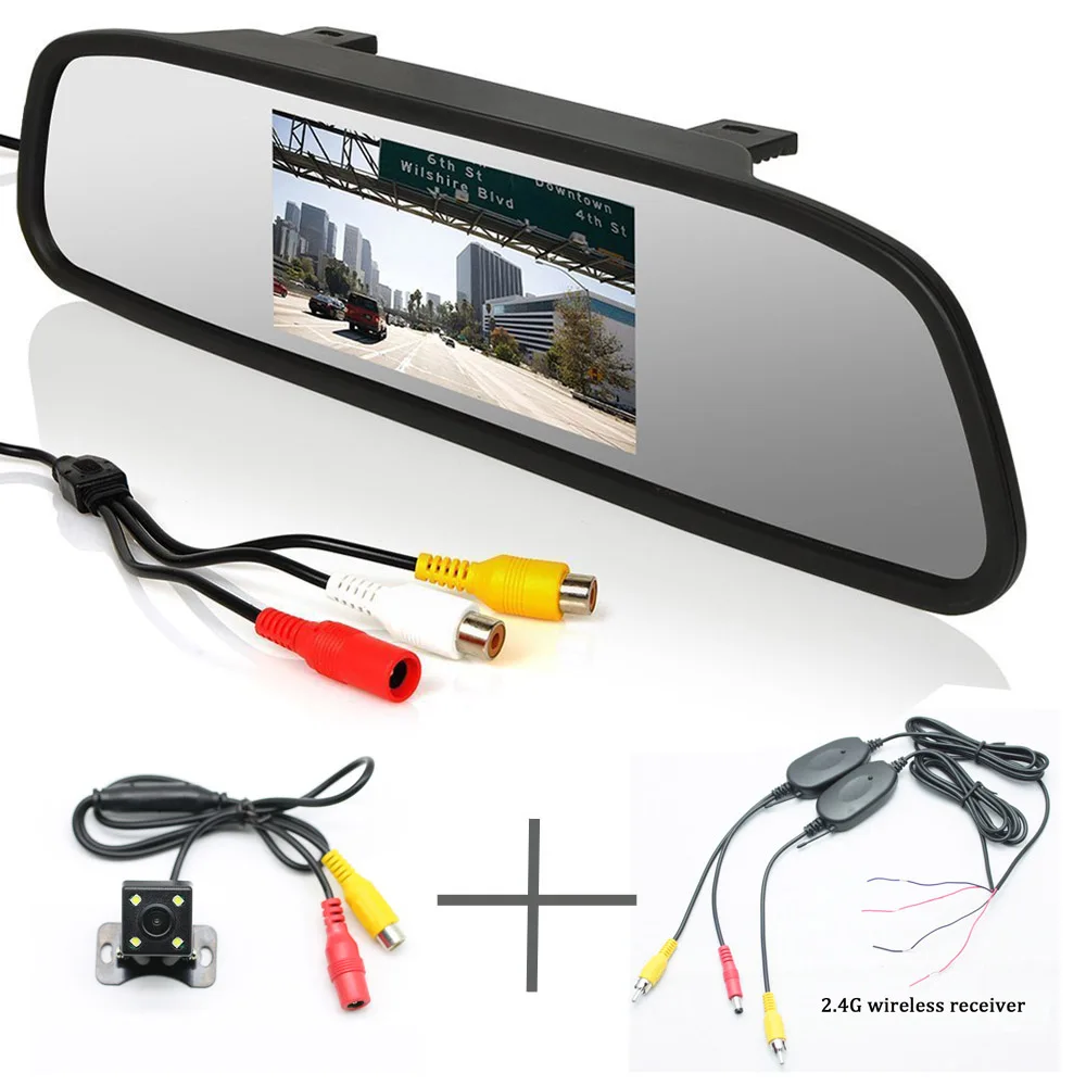 Автомобильный монитор зеркала заднего вида 4,3 дюймов HD lcd Зеркало заднего вида с резервной камерой заднего вида - Название цвета: Wireless System
