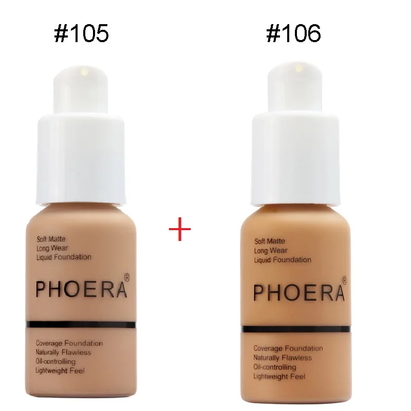 105-106 Phoera 2 шт./компл. жидкое покрытие Тональная основа для лица база крем ярче увлажняющий крем минеральная, полное покрытие, тональный макияж TSLM1 - Цвет: 105-106