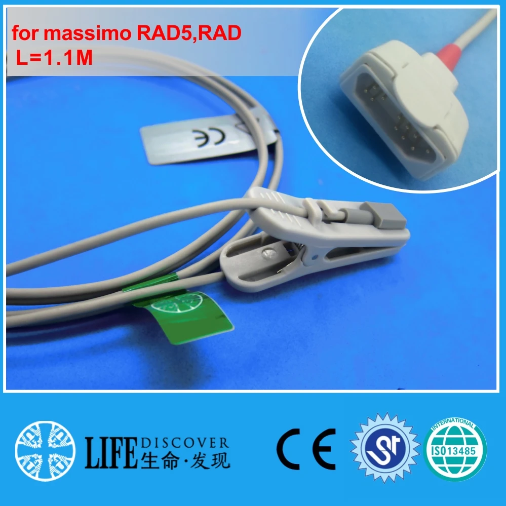 

Short cable adult ear clip spo2 oxygen sensor for massimo RAD5,RAD8