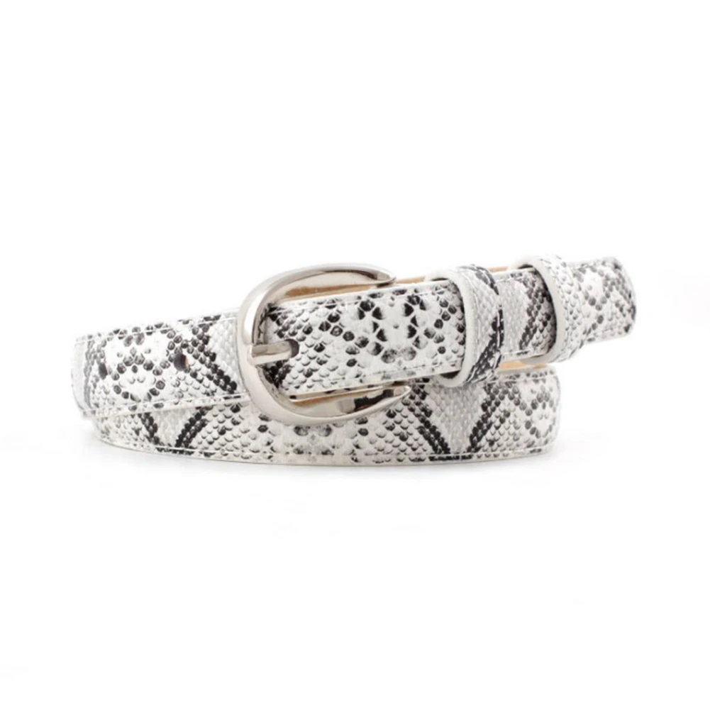white silver buckle Винтажные женские тонкие ремни из змеиной кожи с регулируемой золотой и серебряной металлической пряжкой, поясные ремни для платья и джинсов - Цвет: white silver buckle