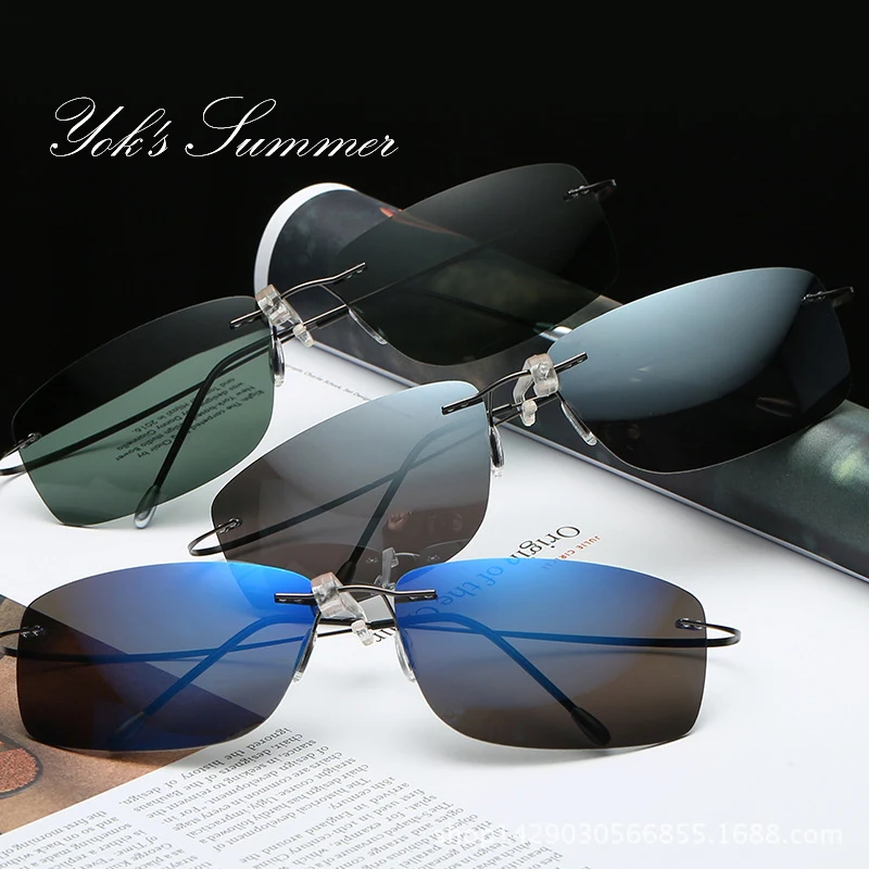 YOK'S 8,9g Ультра легкие поляризованные солнцезащитные очки без оправы мужские Квадратные Желтые ночного видения UV400 Анти-УФ очки для вождения очки HN1299