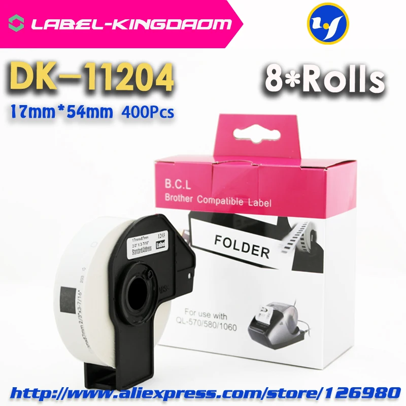 8 Рулонов Совместимый DK-11204 этикетка 17 мм * 54 совместимый для принтера Brother