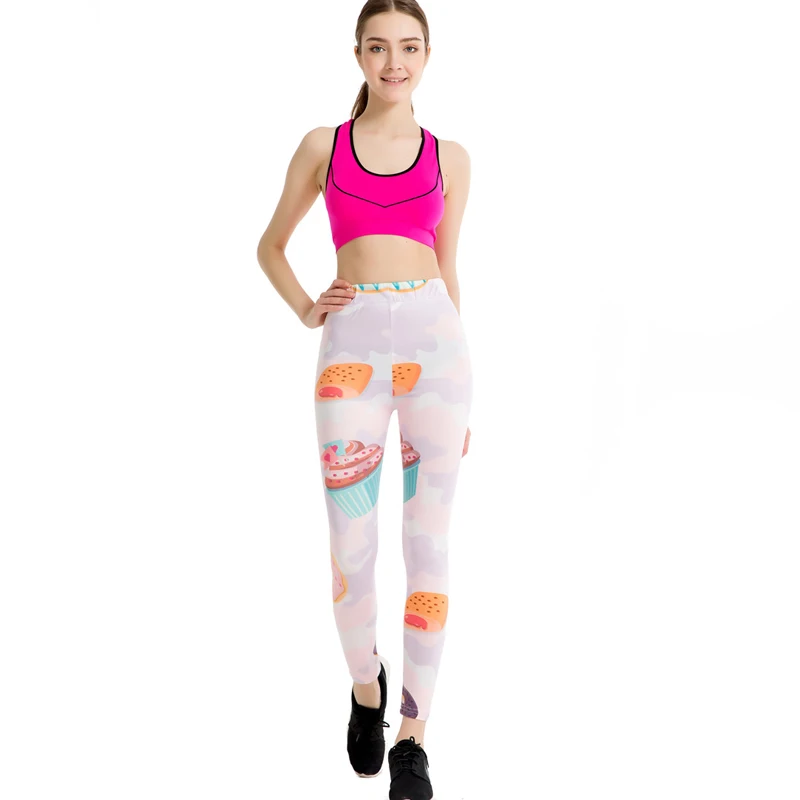 Женские облегающие леггинсы Harajuku с рисунком мороженого для фитнеса модные