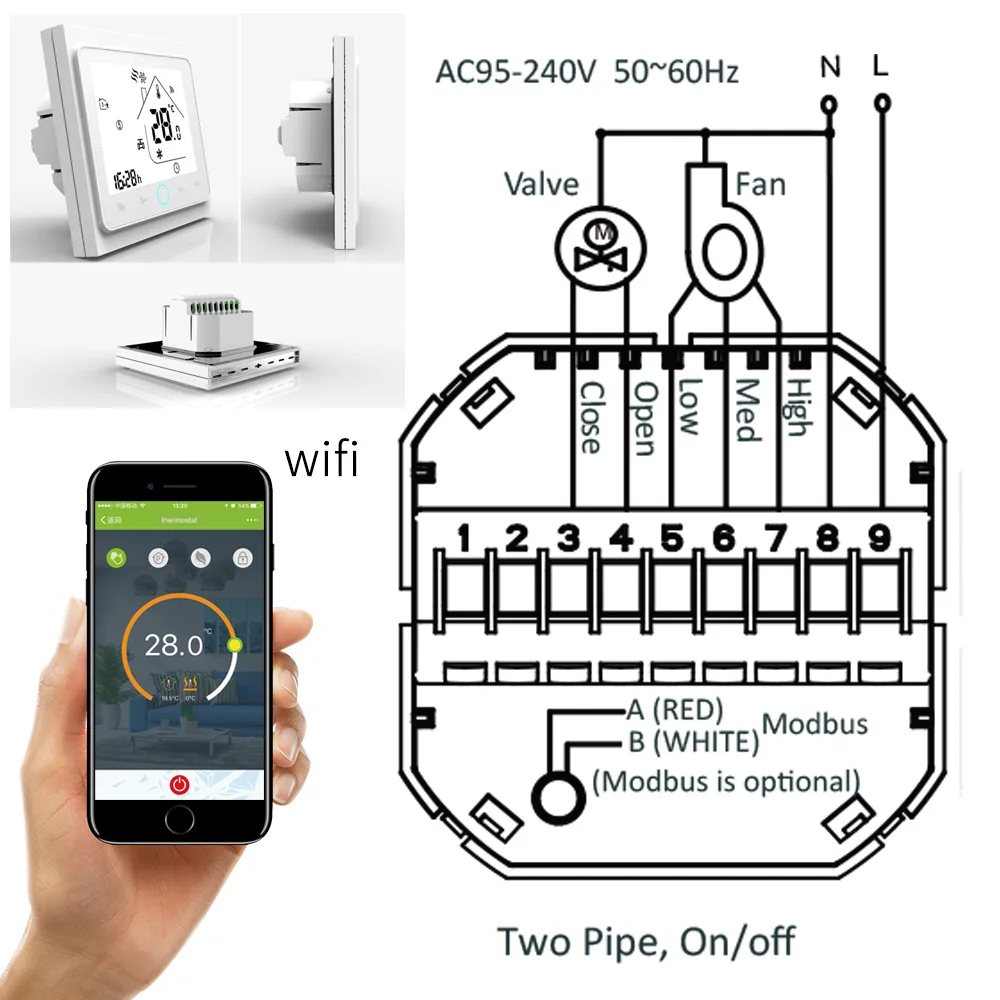 WHITE 2P AND WIFI TUYA 2 трубы 4 трубы вентилятор катушки программируемый WiFi центральный кондиционер термостат регулятор температуры блок работы с Alexa - Цвет: WHITE 2P AND WIFI
