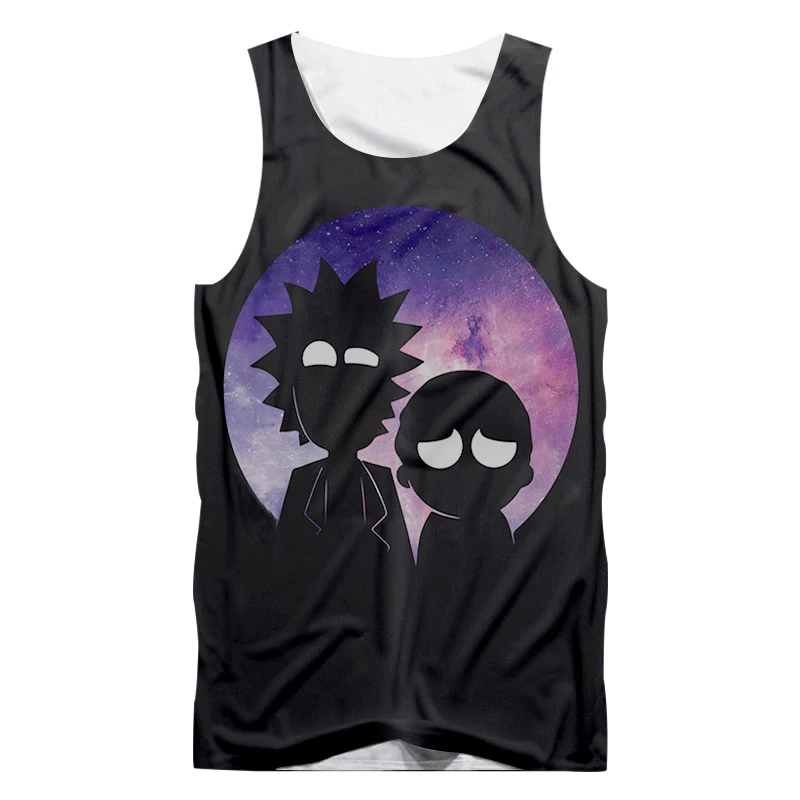 UJWI Galaxy Space Tanktops мужские летние забавные принты аниме Рик и Морти 3D майка мужская повседневная без рукавов с круглым вырезом нательная рубашка майка