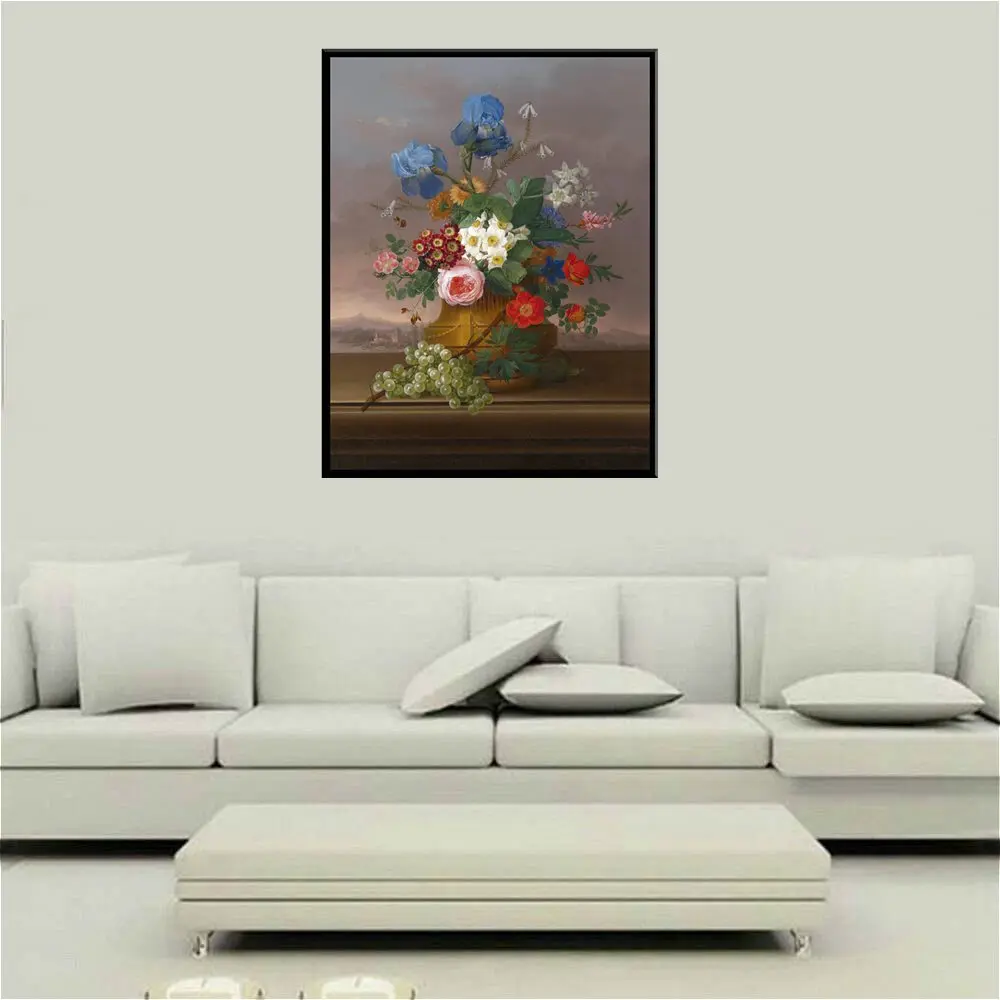 Зеленый виноград и цветы бонсай картина напечатанная на холсте высокого