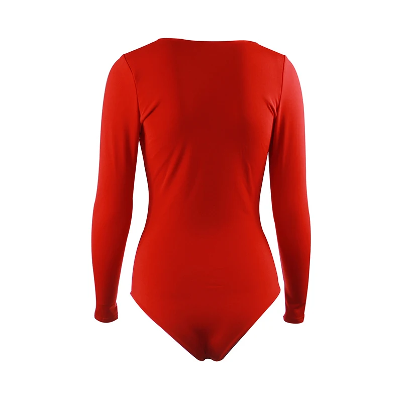 Forefair Long Sleeve Sexy Bodysuit Black Red White V Neck Streetwear Fashion Club Body Suit Bodycon Jumpsuit Women