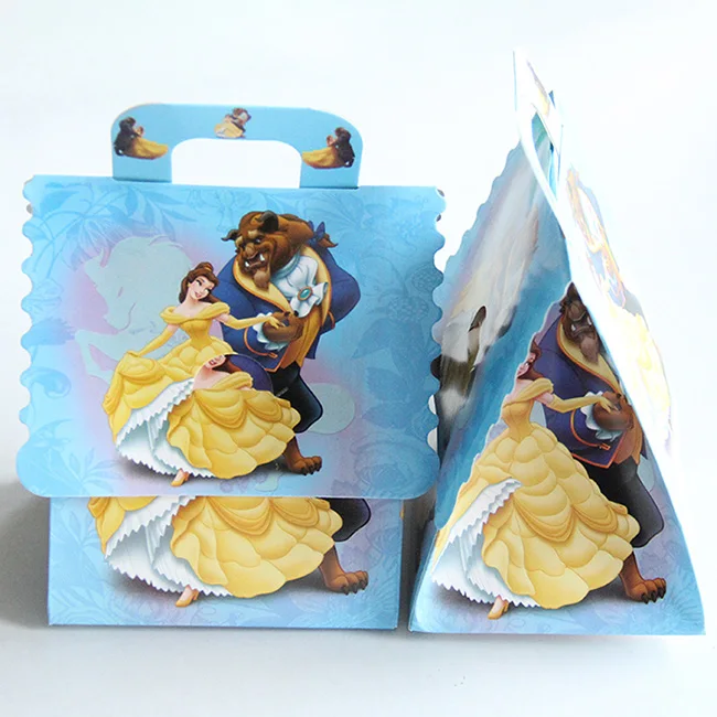 candy box 6pcs Красавица и Чудовище тематические праздничные бумажные тарелки/чашки/салфетки/коробка для конфет/флаги соломенная Свадьба мальчик девочка день рождения поставка украшений для вечеринок - Цвет: candy box 6pcs