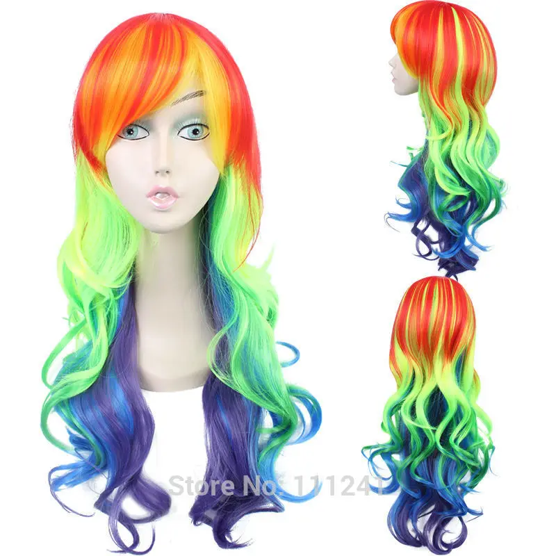 My Little Pony Rainbow Dash 65cm Long Curly Wavy Synthetic Hair Cosplay Wig + Wig Cap