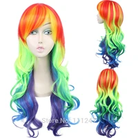 my little pony rainbow dash 65cm long curly wavy synthetic hair cosplay wig wig cap