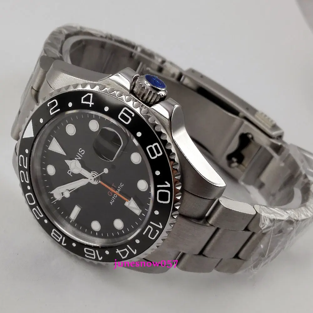 Часы наручные parnis GMT 3804 Мужские автоматические светящийся керамический с черным