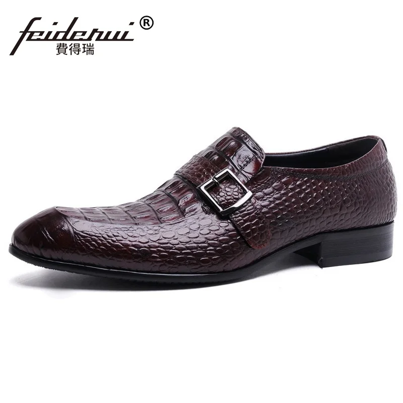 Модные крокодиловые мужские повседневные туфли из натуральной коровьей кожи