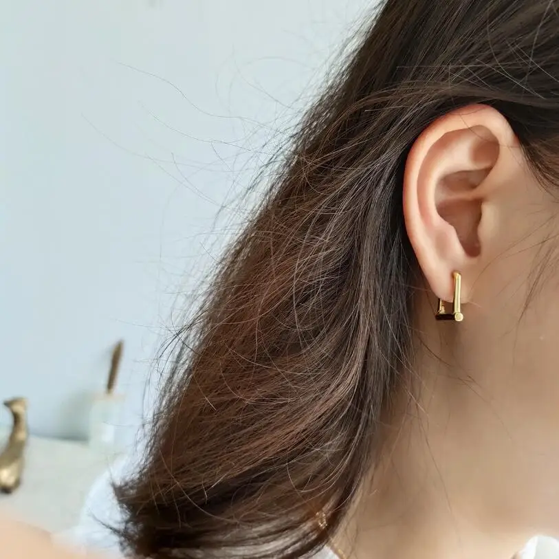 Unique Cool Punk 925 Sterling Silver Retro Geometric Square Luxury Engagement Hoop Earrings for Women Brinco Jewelry