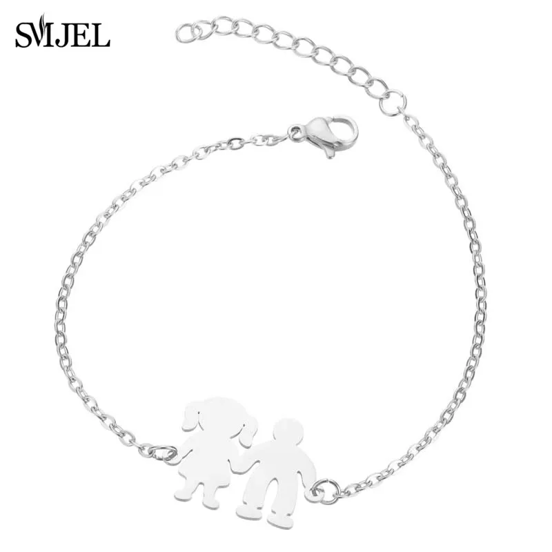 girl boy bracelet SMJEL, ожерелье из нержавеющей стали для мамы и ребенка, набор, ожерелье для мамы и мамы, серьги для детей, ювелирные изделия для детей, Прямая поставка - Окраска металла: girl boy bracelet