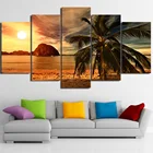 Картины на холсте, постеры с HD-печатью, 5 шт., тропический пляж, пальмы, закат, морской пейзаж, картины, рамки, гостиная, домашний декор