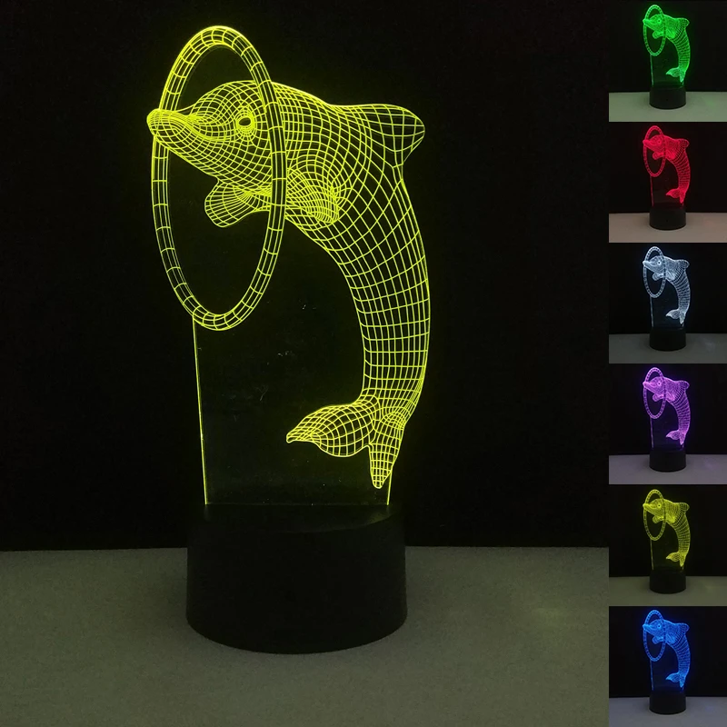 7 цветов Дельфин светящийся в темноте игрушки 3D иллюзия Оптическая USB Сенсорный