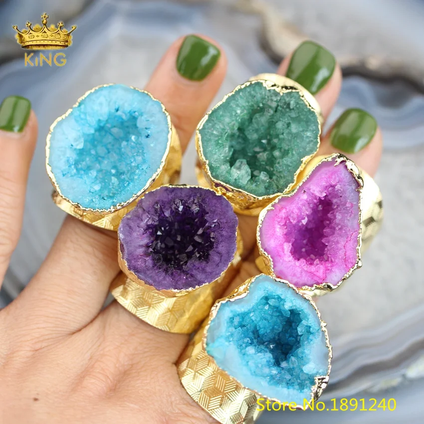 

Кольца из драгоценных камней для женщин, 5 штук, большие, с натуральными агатами, различных цветов, dss177