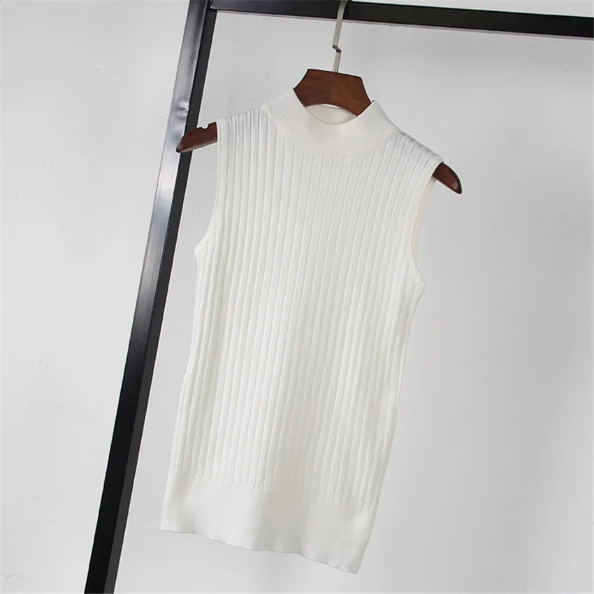 white sleeveless 6 цветов,, Летняя трикотажная футболка, топ, тройники, женские, короткий рукав, одноцветные футболки, топы, мода, тонкий трикотаж, пуловер, футболка - Цвет: white sleeveless