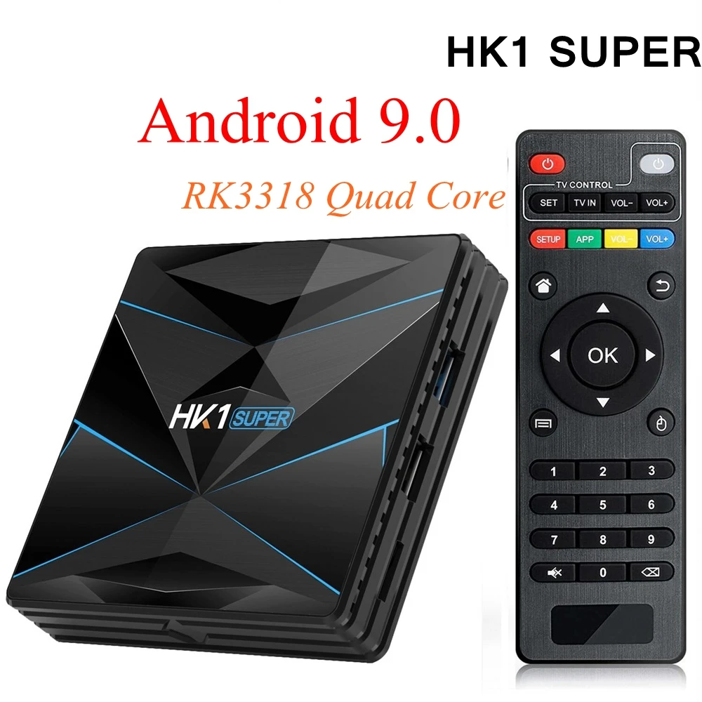 ТВ-приставка HK1 Super Android 9 0 четырехъядерный процессор RK3318 4 Гб 128 ГБ телевизионная