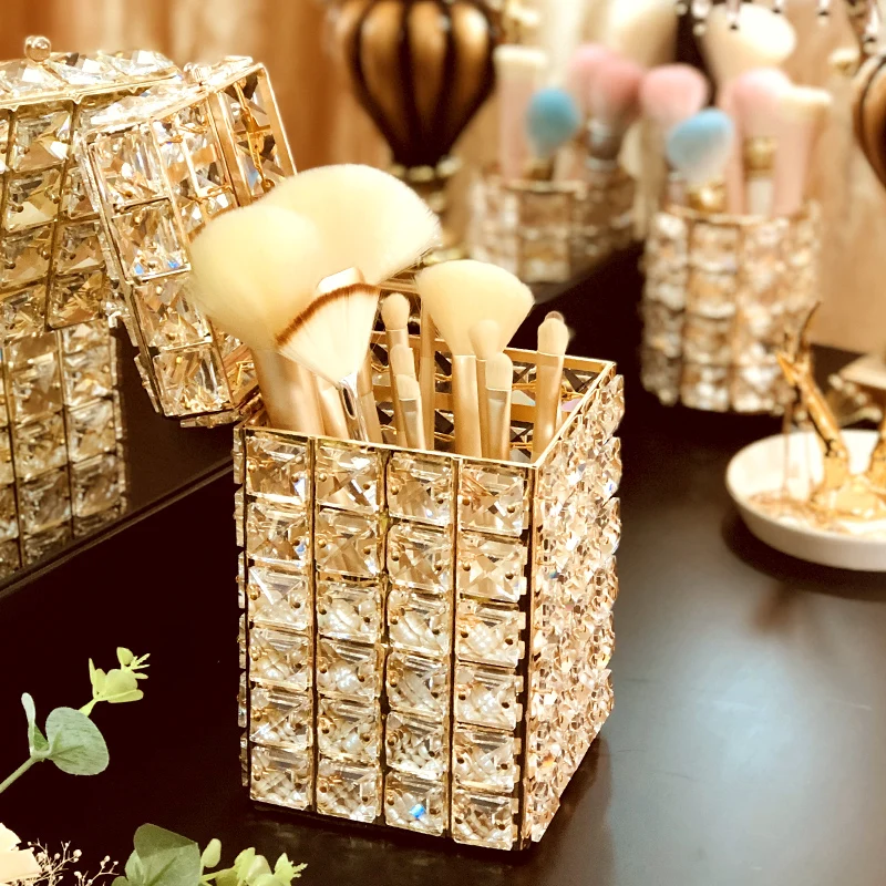 Металлический Хрустальный органайзер для макияжных кистей держатель помады
