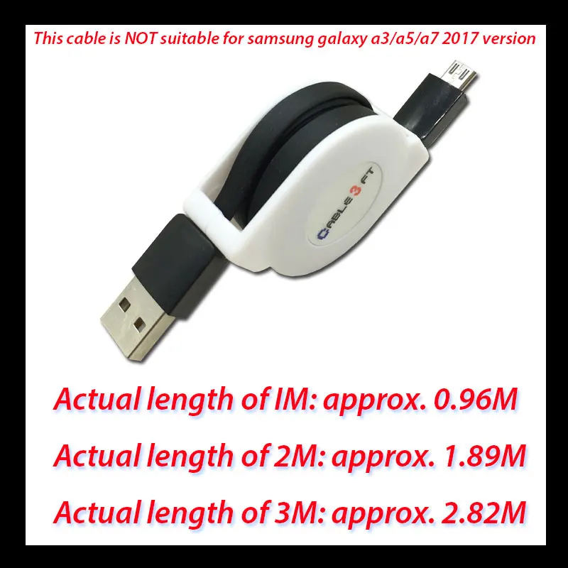 black 1/2/3 м микро USB Выдвижной кабель для зарядки для samsung Galaxy J3/J5/J7 A3/A5/A7 Портативный Зарядное устройство адаптер для быстрой зарядки - Цвет: black