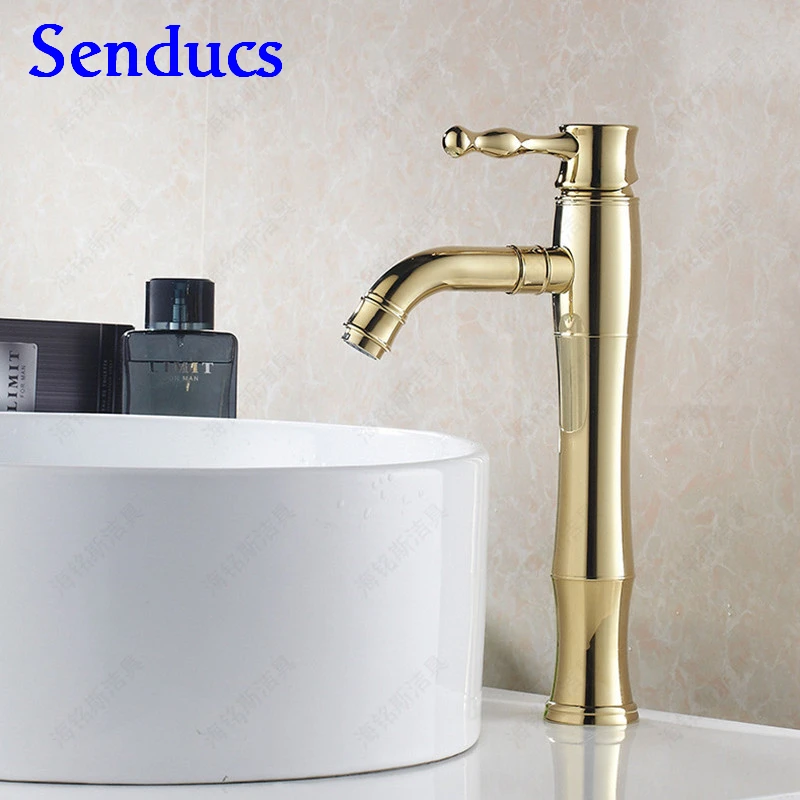 Бесплатная доставка Модный золотой кран для ванной комнаты с бортиком Золотой