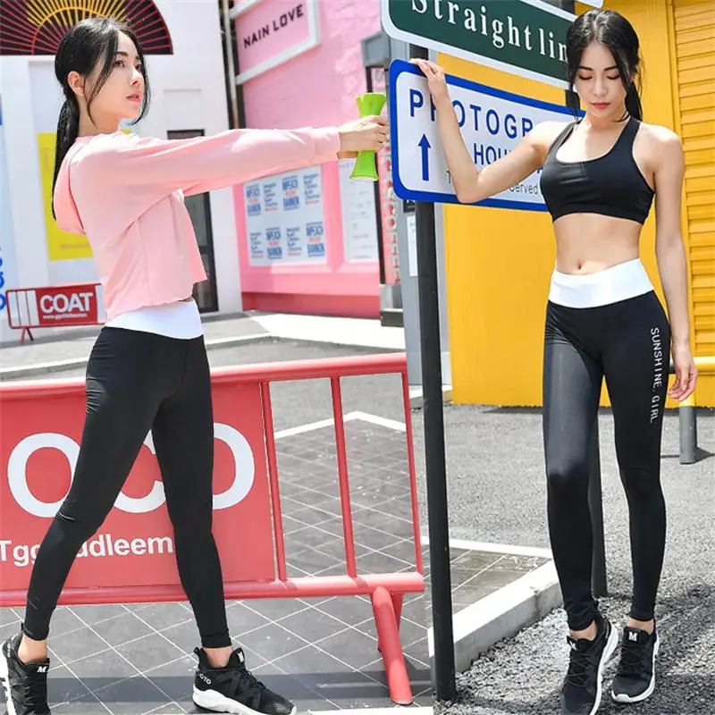 Женский спортивный костюм с капюшоном для фитнеса комплект йоги черный длинным