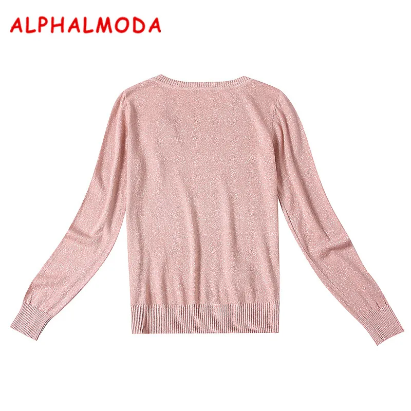 Женский пуловер с кристаллами ALPHALMODA свитер круглым вырезом и длинными рукавами