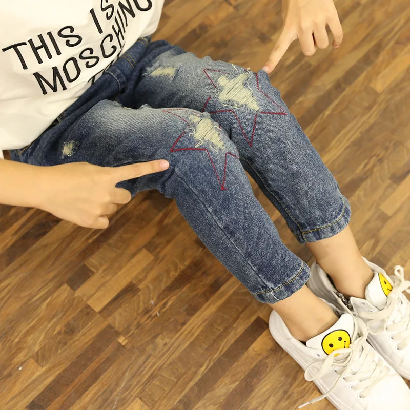 Осенние джинсы для девочек Новинка модные детские штаны в Корейском стиле со
