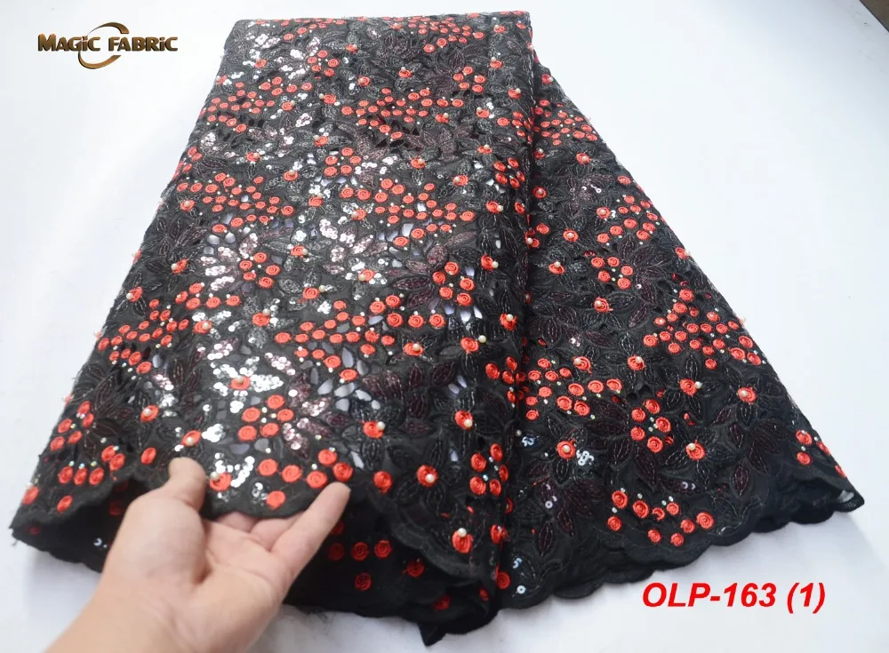 

High quality African lace fabric latest lace fabric sequins embroidered hot Nigerian lace fabric for dress OLP-163