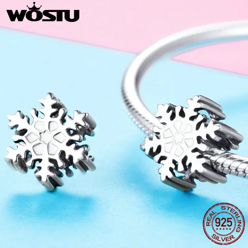 Очаровательная Снежинка из бисера, WOSTU, чистого 925 пробы серебра, CZ бисер, подходит для оригинального браслета, ювелирных изделий, бисер для женщин, FIC1037