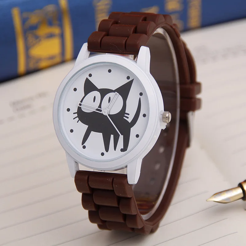 Часы женские с силиконовым ремешком рисунком кошки|watch pattern|watch womenwatch cat |