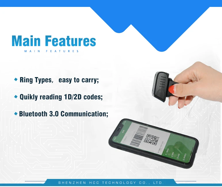 Горячая Bluetooth кольцо 2D сканер штрих кодов для Android Windows HID QR SPP код режима 1D