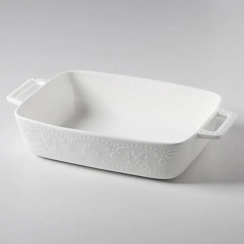 Baking tray baking bowl ceramic dish oven double ears square roast cheese Western food plat | Дом и сад