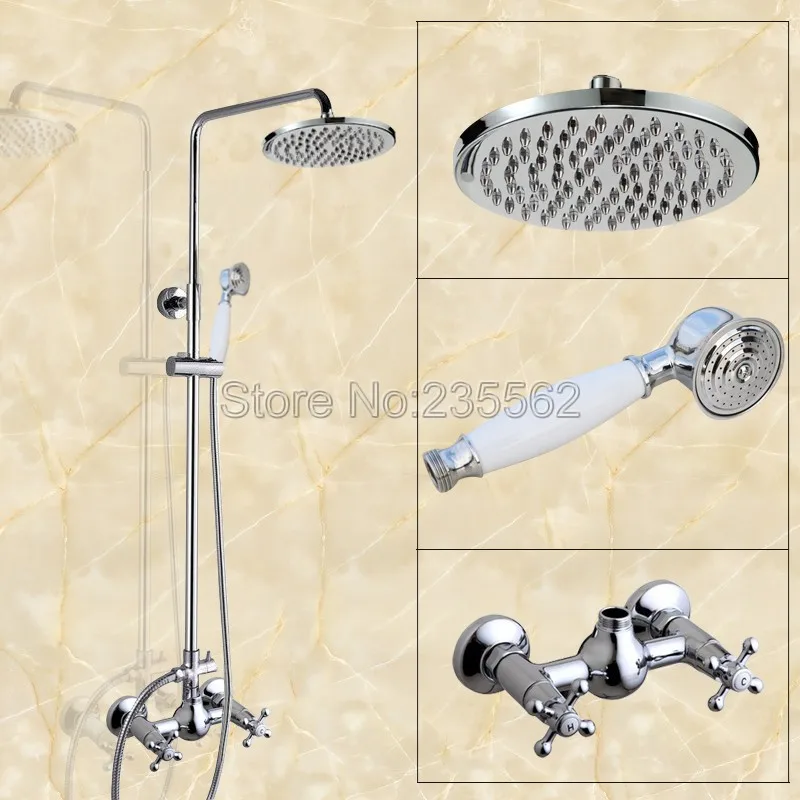 

Настенный полированный хромированный латунный дождевой смеситель для ванной комнаты lcy301, кран с двойной ручкой и ручной душ