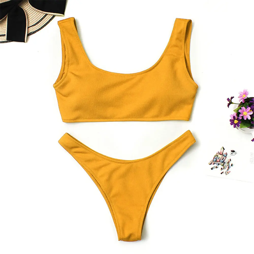 Набор бархатных бикини женские однотонные купальники пуш ап сексуальный