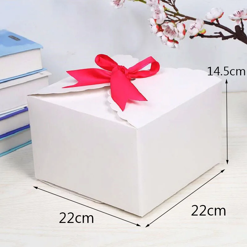 

12pcs Pure White/Brown Kraft Paper Box, DIY Wedding Favor Gift Box, Large Single Cake Box Packaging with Free Ribbons 7/12