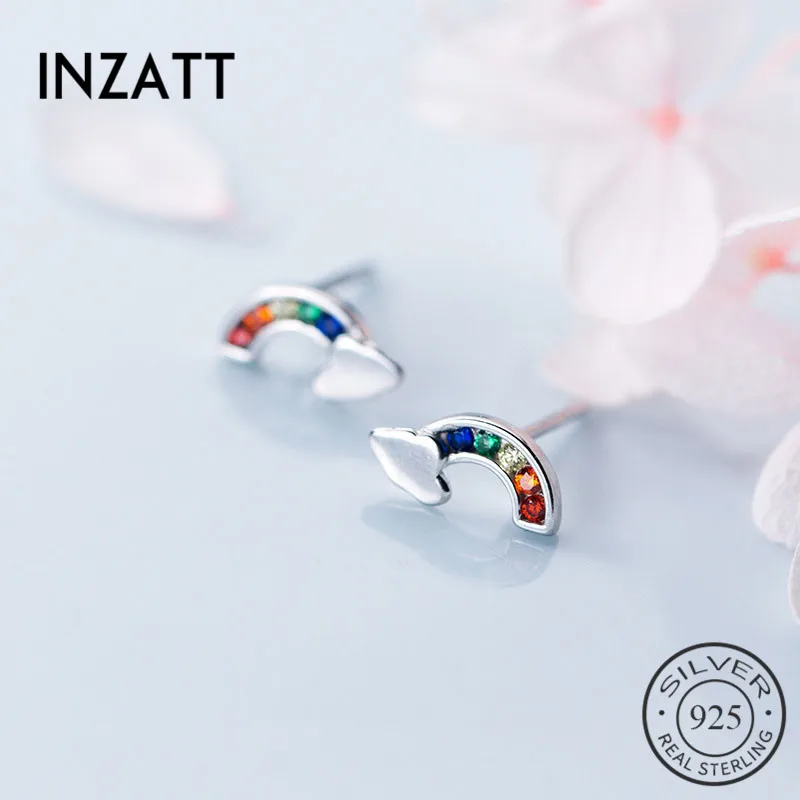 Женские радужные серьги-гвоздики INZATT вечерние серьги из серебра 925 пробы с