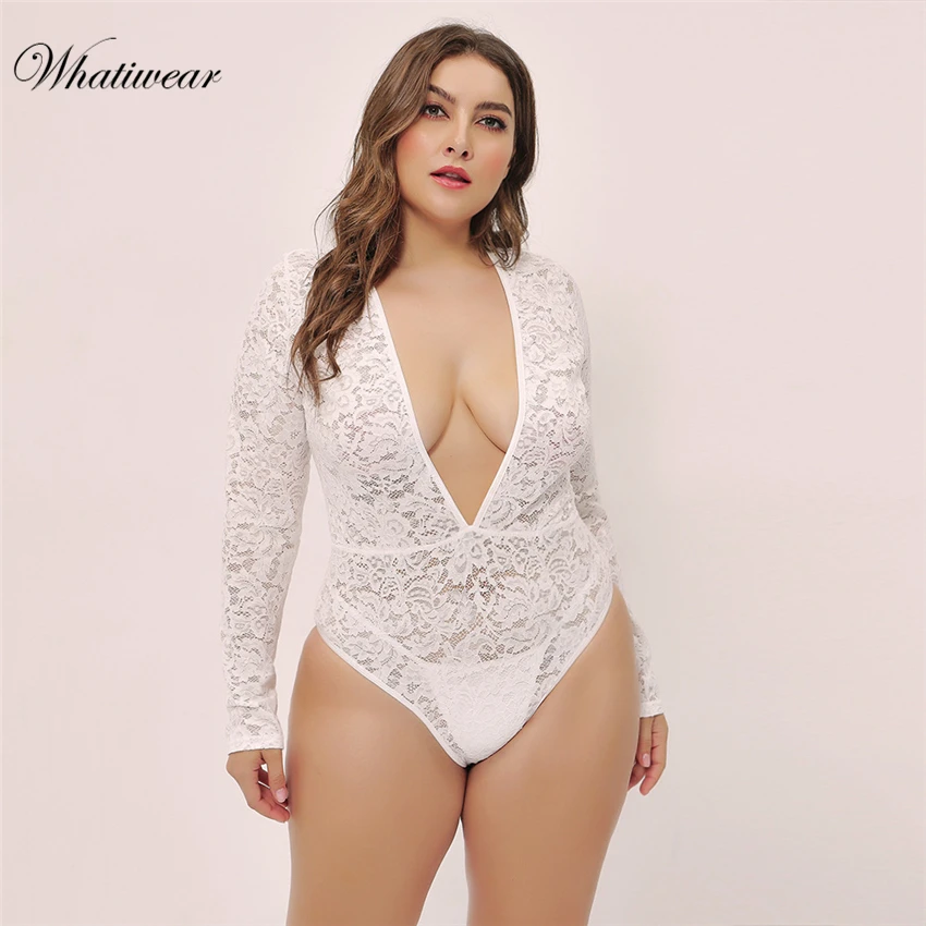 Whaitiwear 20019 женский сексуальный кружевной Боди без рукавов с глубоким v-образным вырезом и цветочным принтом, большие размеры, женские боди